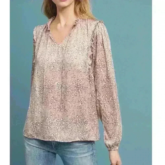 Anthropologie Sz M Ruffled Leopard Print Blouse by Dolan EUC - Picture 1 of 6